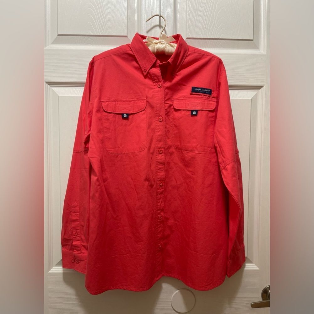 Simply Southern Women's Button Shirt Jacket Size M Hot Pink 100% Cotton